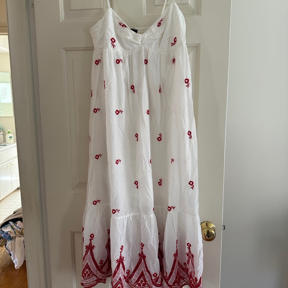 100% Stunning Cotton White Dress with Red Embroidery